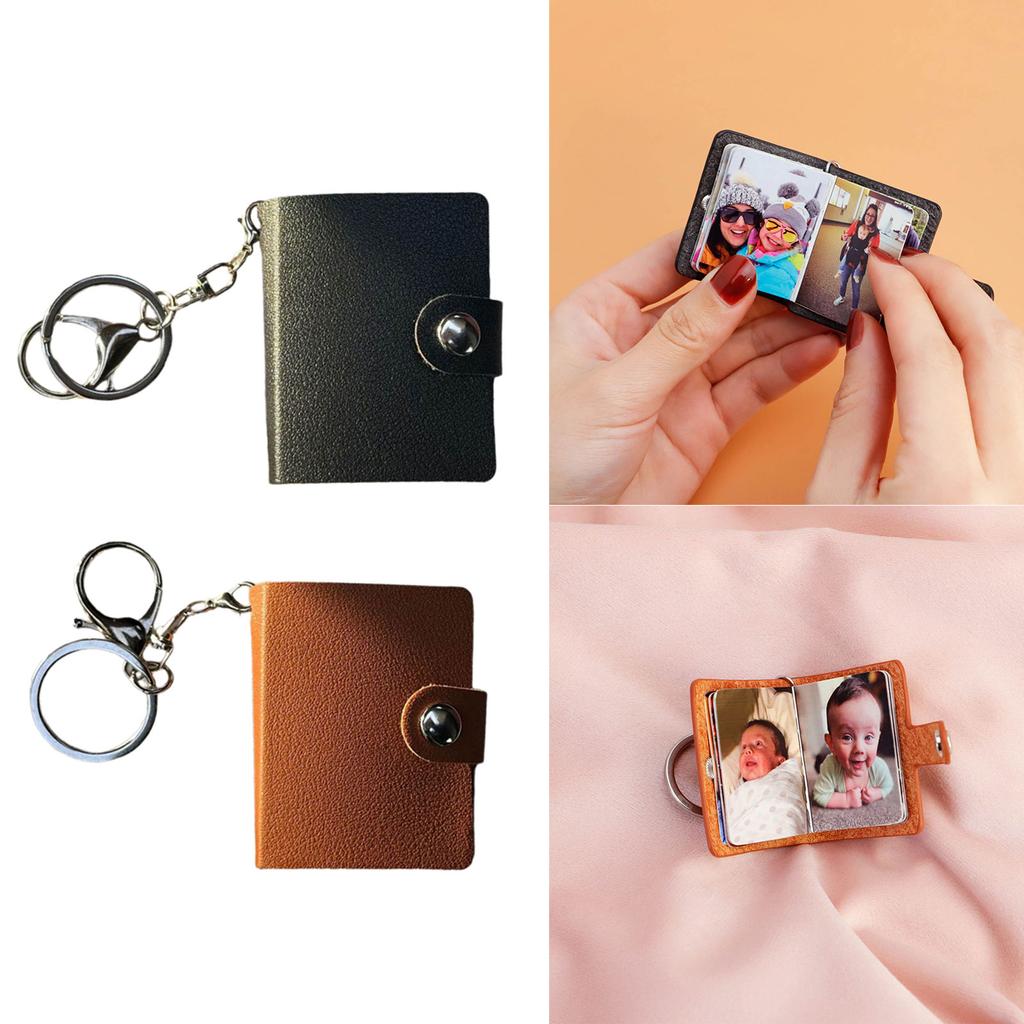 Pack of 2 Small Leather Photo Album with Key Rings Insert Pockets Organizers Perfect for Travel 2Inch Key Fob Photo