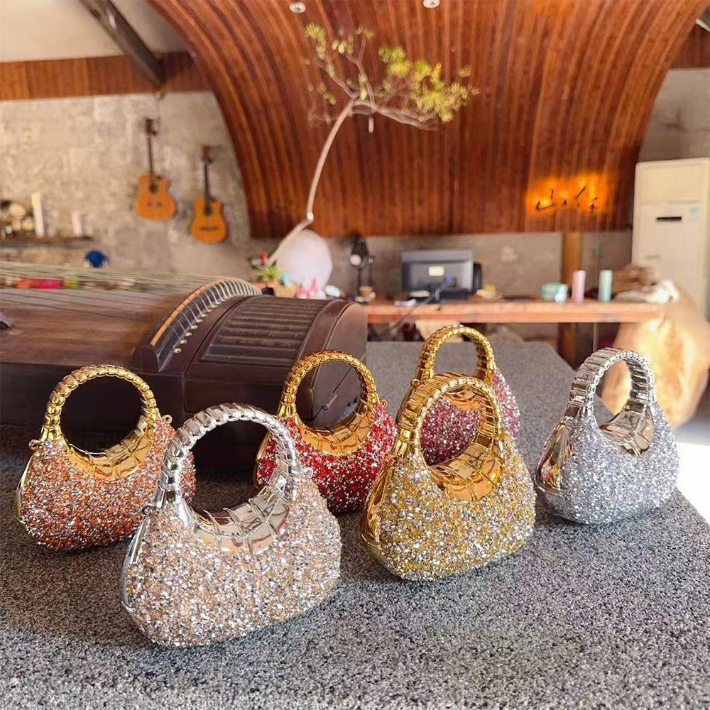 Rhinestone Decorated Mini Rhinestone Bag Glitter Finish Mini Size Small Handbag Small Design Acrylic Material Acrylic Bag