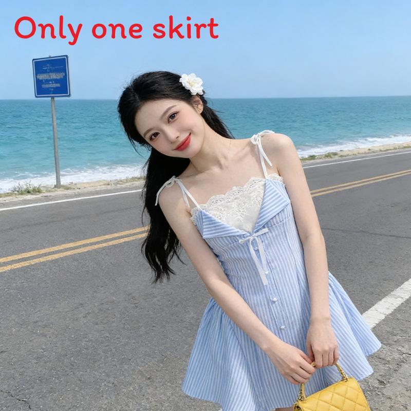 Summer Stripe Spliced Aline Dress With Sleeveless Design For Casual Women