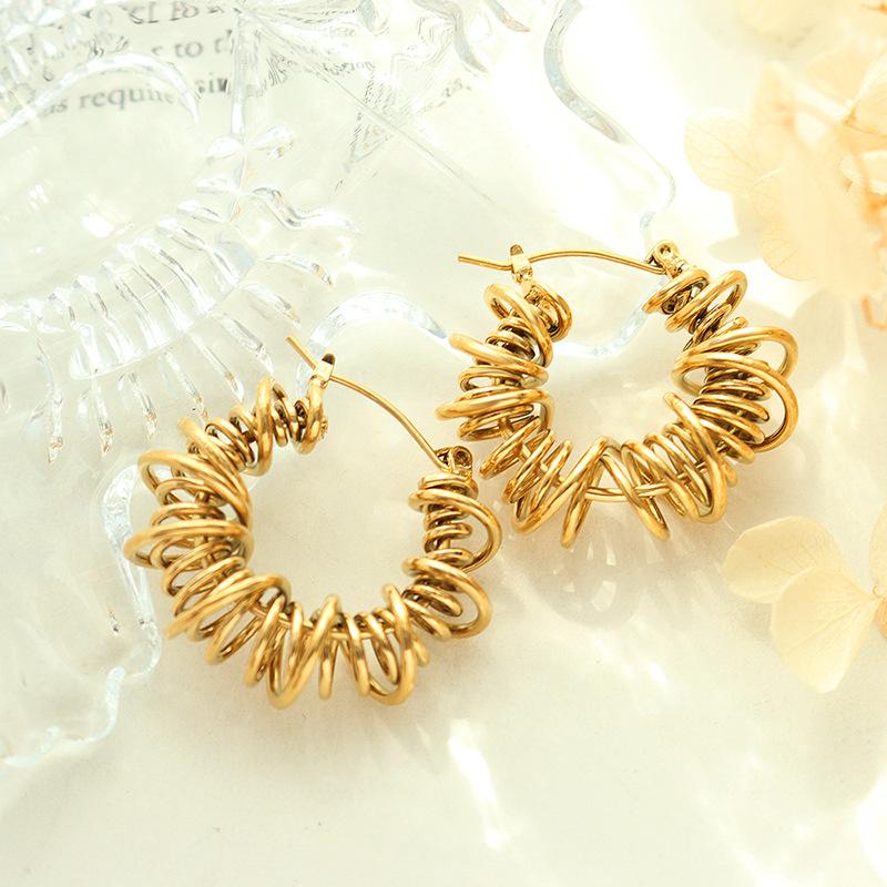 New Geometric Ring Buckle Unique Design Copper Gold Plated Hoop Earrings Cross-border Hot European and American Style