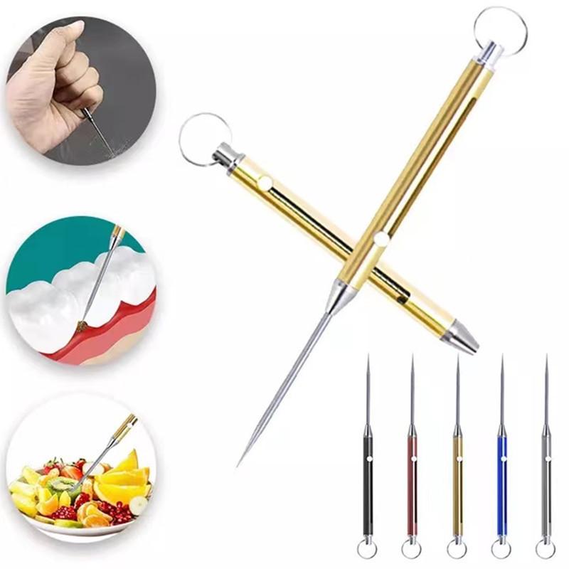 Titanium Alloy Toothpick Portable Toothpick Spring Retractable Keychain Pendant