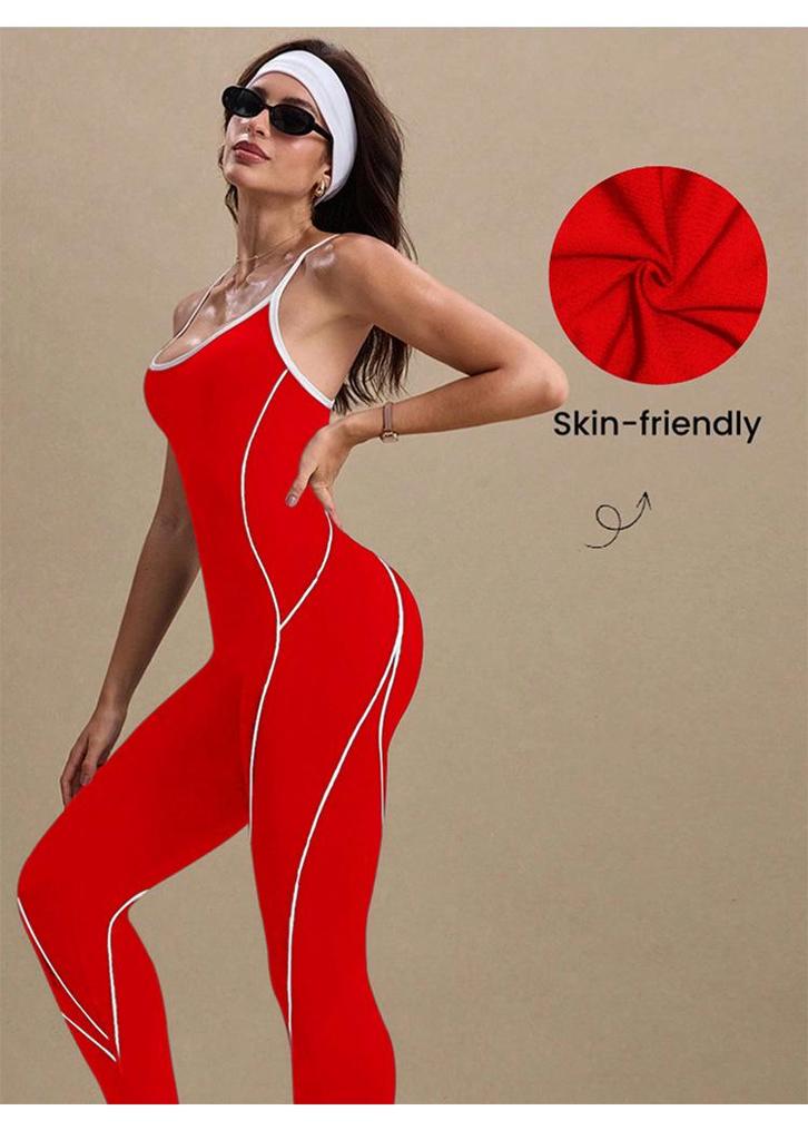 Color Block Women's Yoga Bodysuit with Hollow Back and Flared Pants for Dance and Fitness