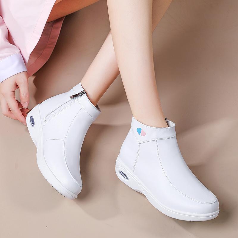 Artificial Leather Ankle Boots for Women Comfortable Zip Up Booties Velvet Lining Platform Boots