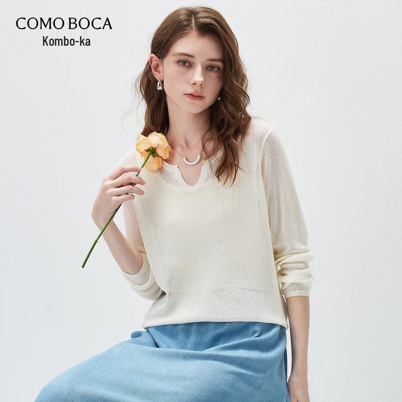 Komongboka Women's Lyocell Tencel Knit Long Sleeve Hollow-out Top