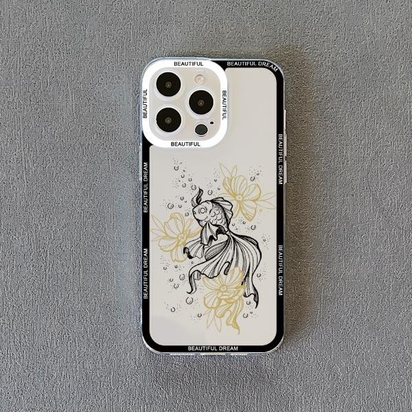 Ocean Whale Jellyfish Hand Painted Pattern Clear Phone Case For iphone 14 11 12 13 15 Plus Pro Max 7 8 Plus SE2020 X XR XS Cover