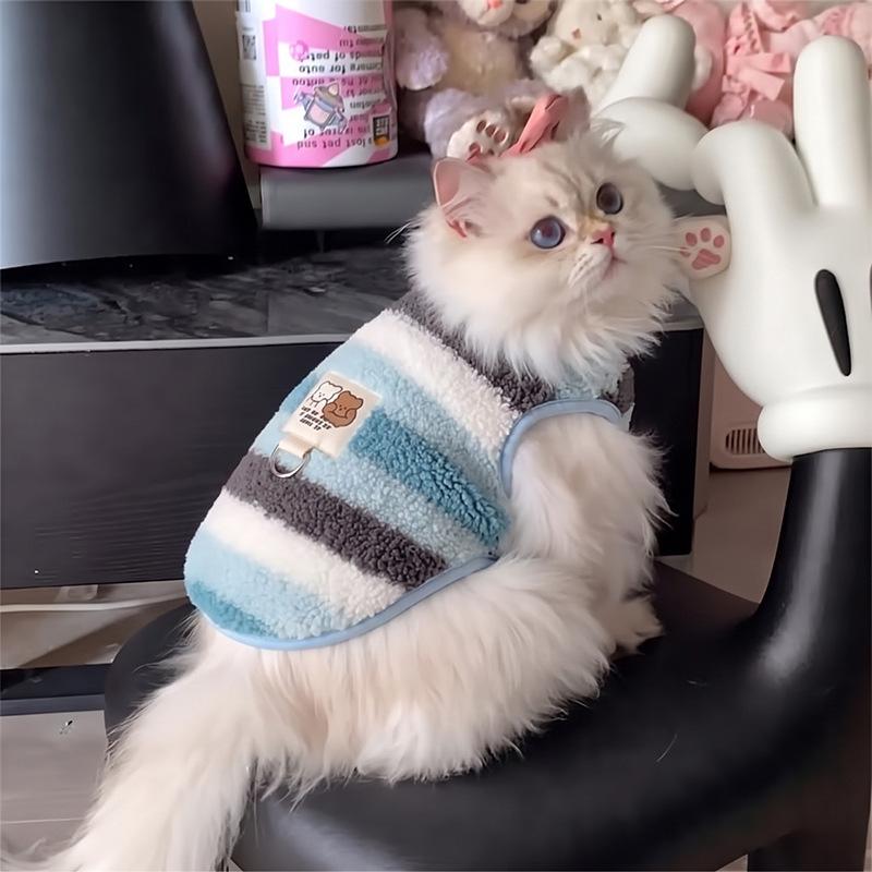 Dog fleece clothes autumn and winter rainbow candy striped than bear cat teddy small dog warm pet vest