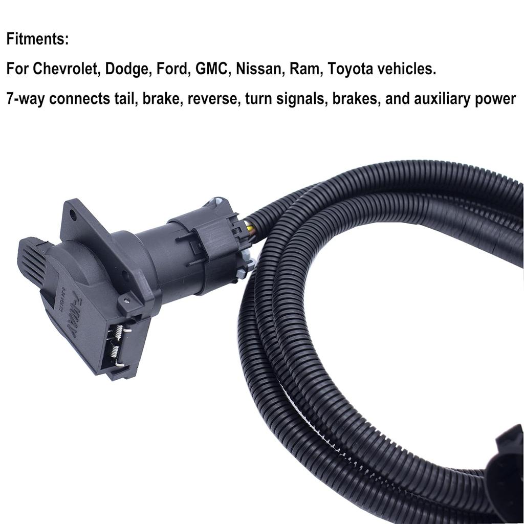 MOCW 7-Foot 7-Pin Vehicle Trailer Wiring Harness Extension Truck Bed Extension For 5Th Wheel And Gooseneck Trailers For Chevrolet, Dodge, Ford,