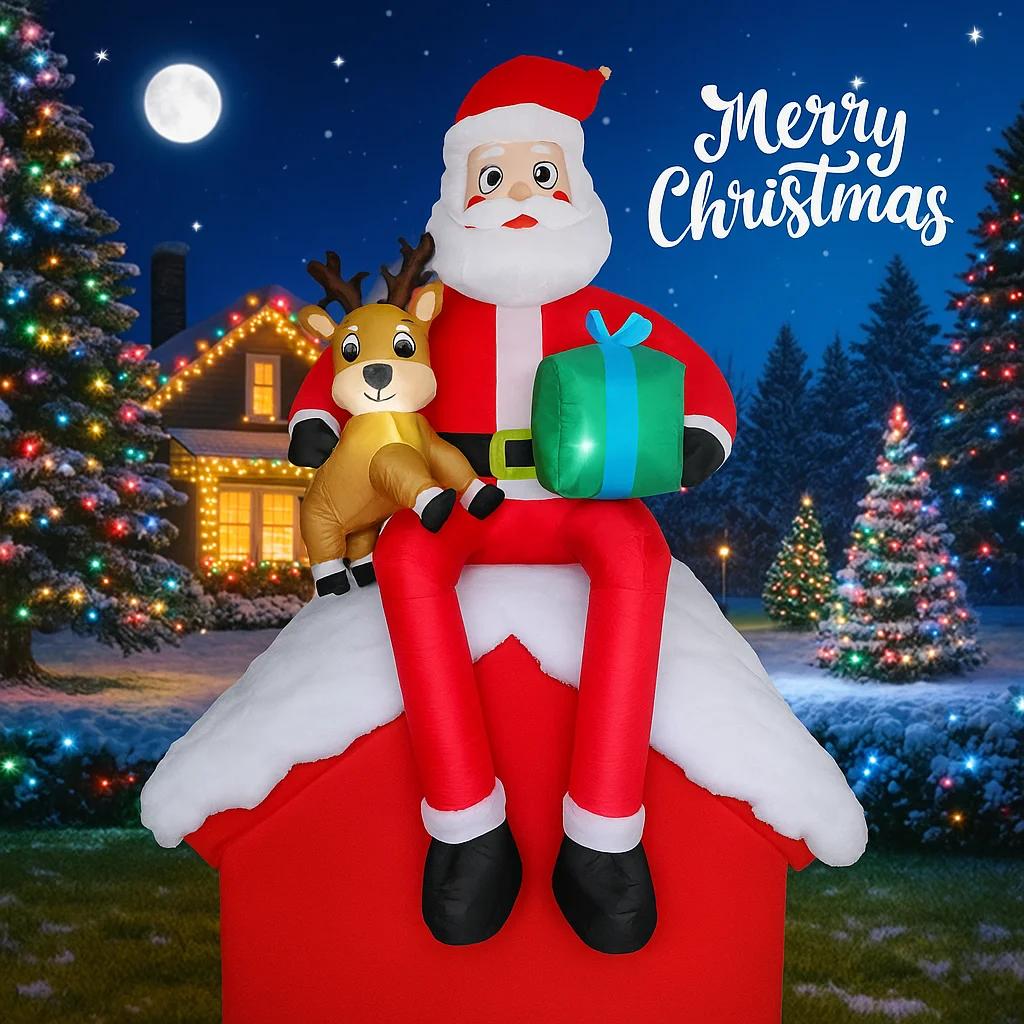 9.51FT Inflatable Toy Santa Claus Reindeer with LED Lights Holiday Gift Xmas Decoration for Yard SuppliesHome Decor Ornament