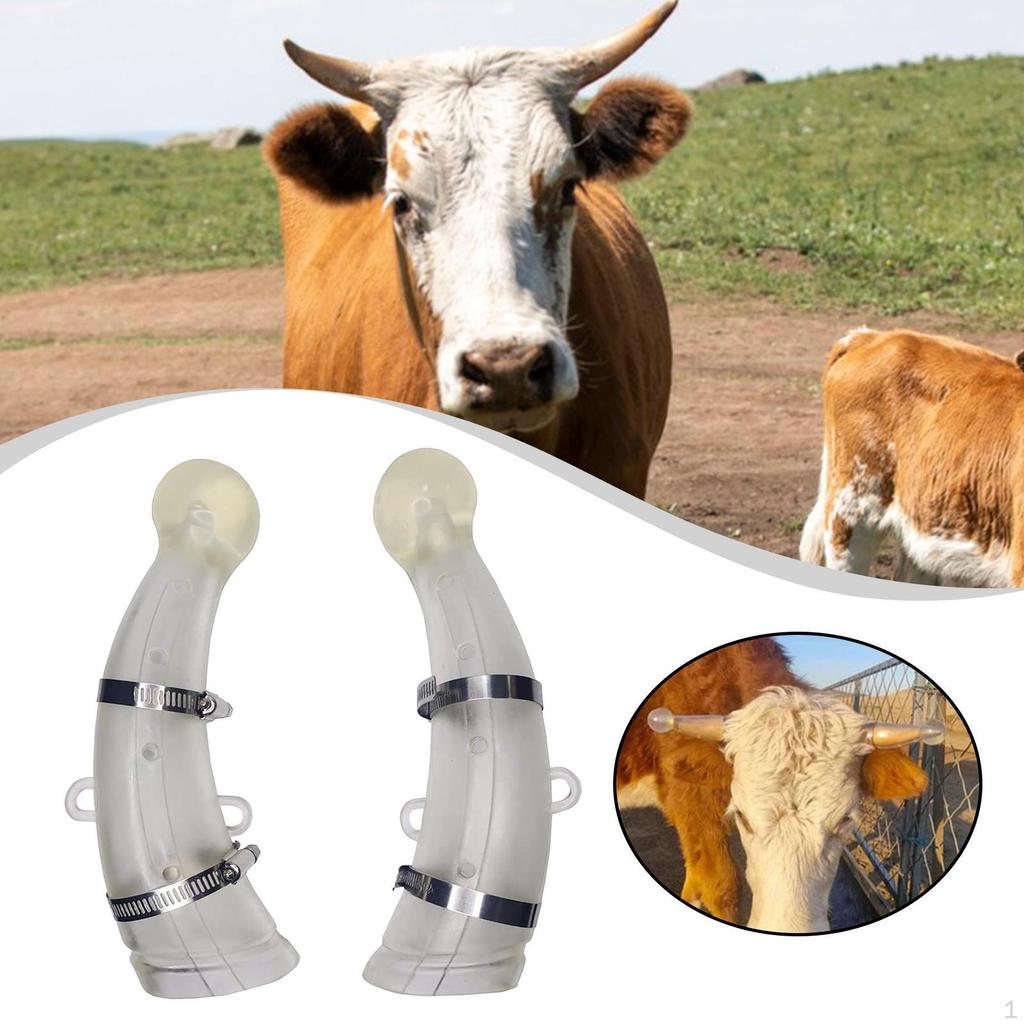 2 Pieces Cattle Cow Horn Covers Silicone Protectors Easy to Install Flexible for