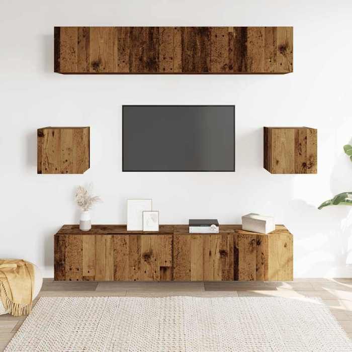 VidaXL Ensemble de meuble TV mural 6 pcs vieux bois bois d'ingénierie, meuble TV, meuble multimédia, console TV, meuble 3328989