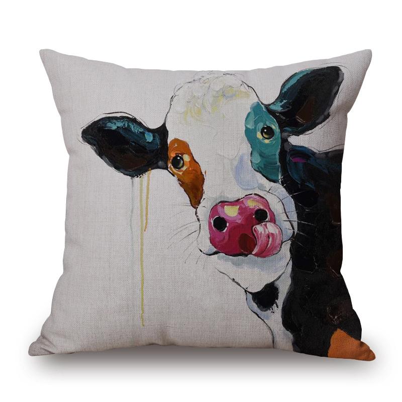Kuh Handbemalt Kissenbezug Blumig Cartoon Tiere Dekorative Kissen Für Sofa Heimdekoration