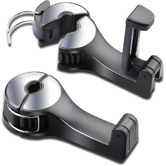 Car Headrest Hook With Phone Holder, Universal 360 Rotation Headrest Hooks For Purses And Bags (Silver)