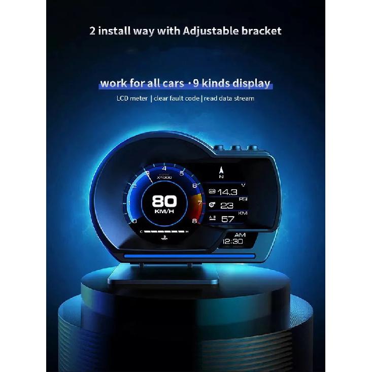 Universal A501 OBD2 Auto Meter Car HUD Turbo Gauge Car Head Up Display Smart Digital Security Alarm Water&Oil Temp RPM