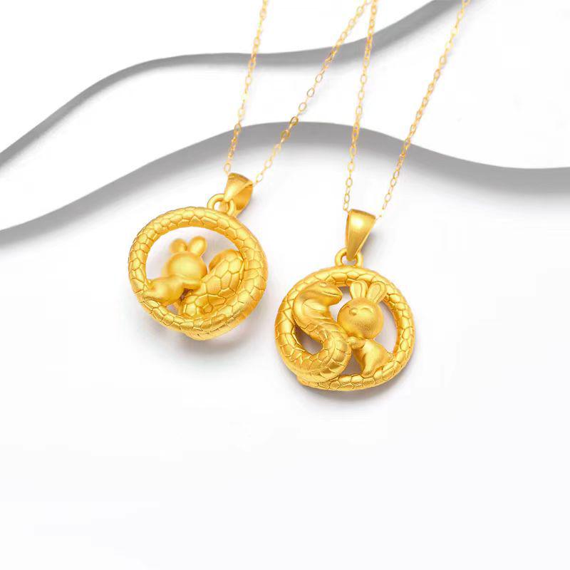 Benmingnian Gold-Plated Snake and Rabbit Pendant Necklace