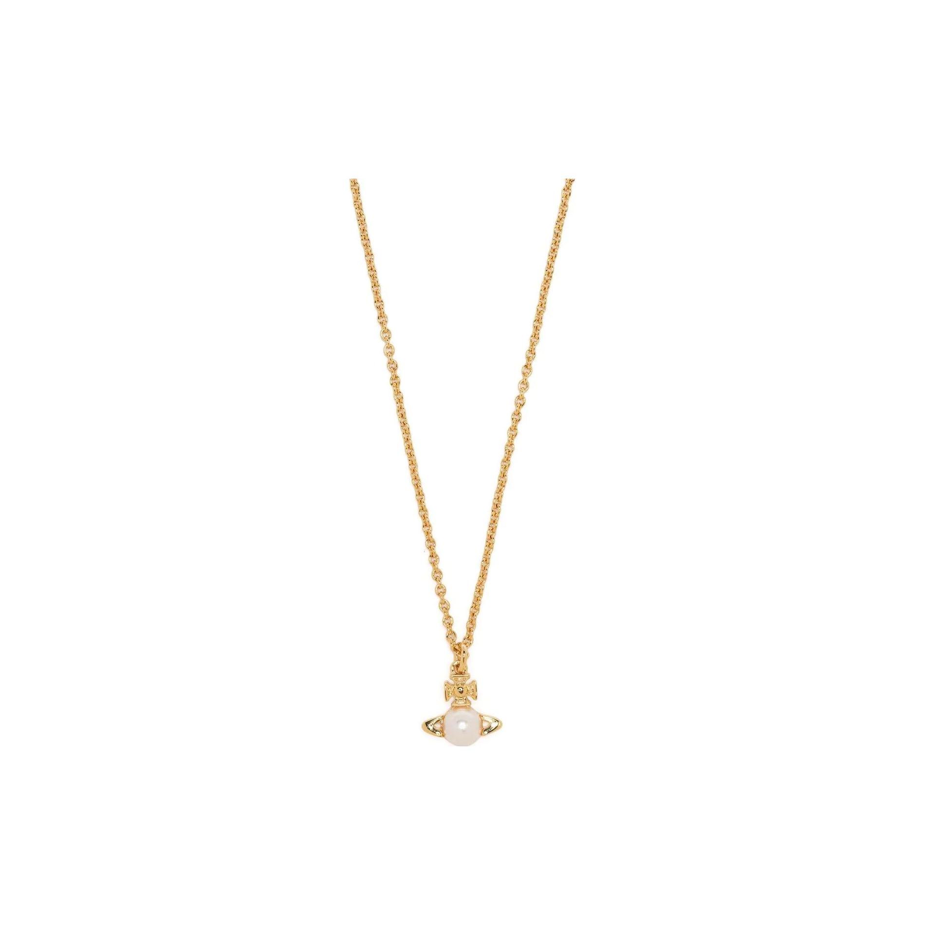 Vivienne Westwood Balbina Pendant Necklace Mini Saturn Pearl Pendant Women necklace Gold 6302032302R313CNR313 Box