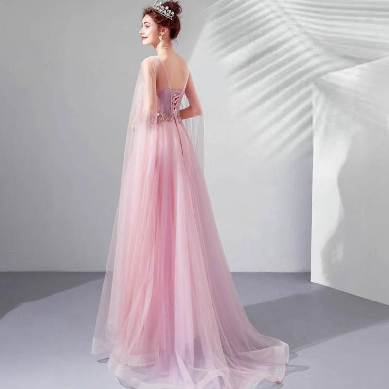 Pink evening dress banquet temperament elegant stage performance dress skirt long model catwalk fairy wedding dress