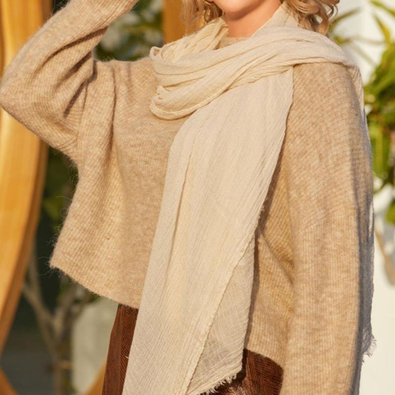 Solid Color Cotton and Linen Scarf Comfortable Women's Breathable Thin Long Gauze Scarf Versatile Sun Protection Shawl Commuting Simple Silk Scarf