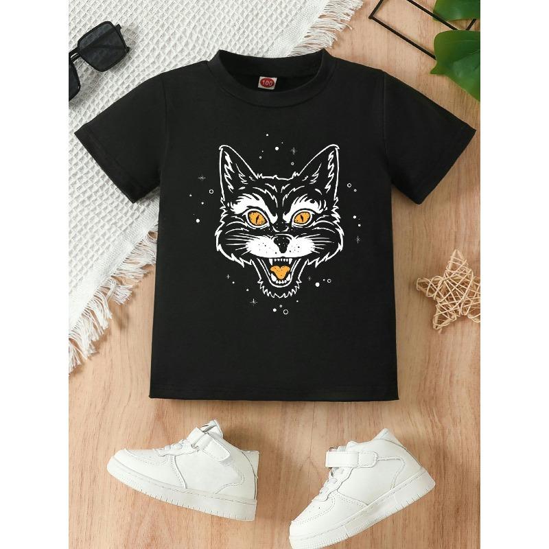 

Европейские размеры Модная винтажная футболка с дизайном кота, свободная, с коротким рукавом, для девочек, шикарная и уютная, идеально подходит для весенних и летних нарядов 98cm чёрный