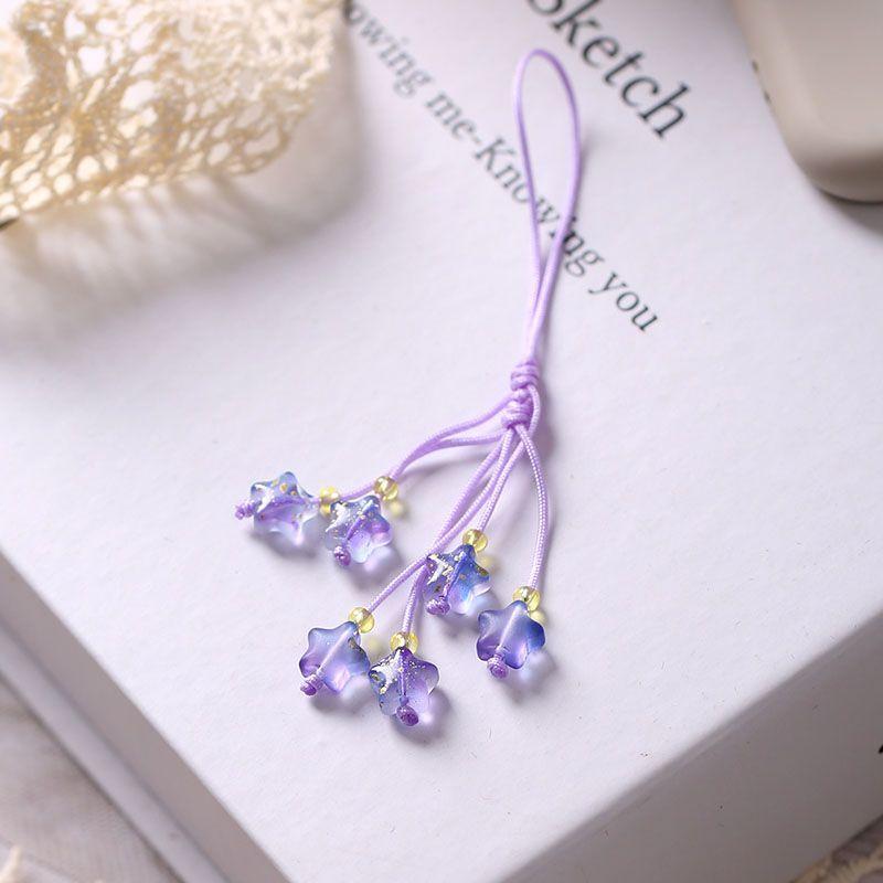 

Cute Purple Star Glass Beaded Phone Charm Aesthetic Handmade Fairy Style Lanyard Pendant for Girls Other