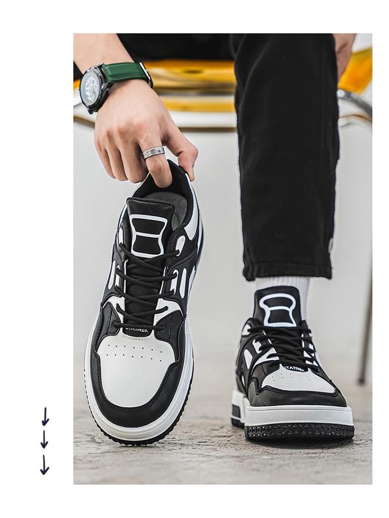 Men's Trendy Autumn White Sneakers - Breathable, Versatile Thick Sole Low Top Casual Skate Shoes