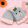 Children's Fingerless Winter Cartoon Kitten Gloves - Warm, Cute, Knitted Imitation Cashmere for Elementary Students