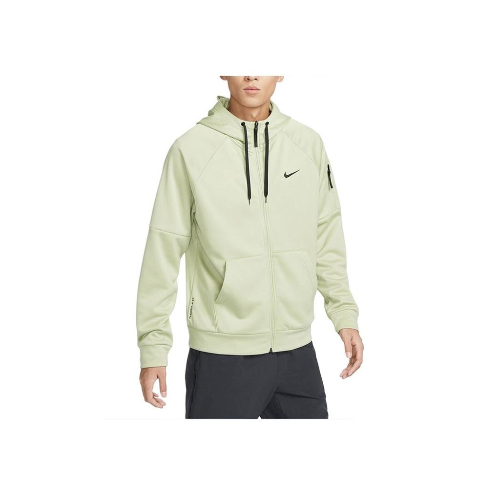Nike Pánská mikina s kapucí na zip s dlouhým rukávem Therma-FIT s fleecovou podšívkou, topy, světle olivově zelená DQ4831-371