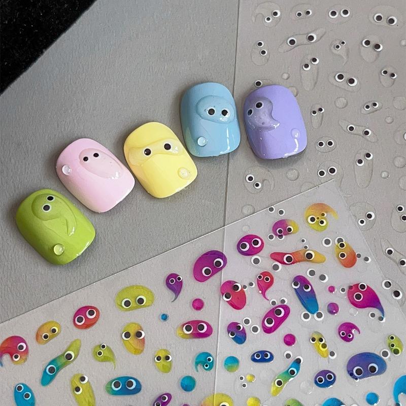 1pc Reusable Jelly Cartoon Eye Nail Stickers Self-Adhesive Colorful Monster & Fantasy Theme, Plastic Material for DIY Nail Art, Creative Nail Stickers