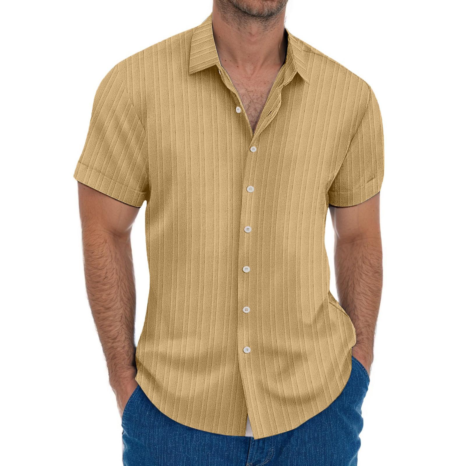 

Мужская повседневная свободная рубашка с короткими рукавами и модным верхом с лацканами XXXL хаки