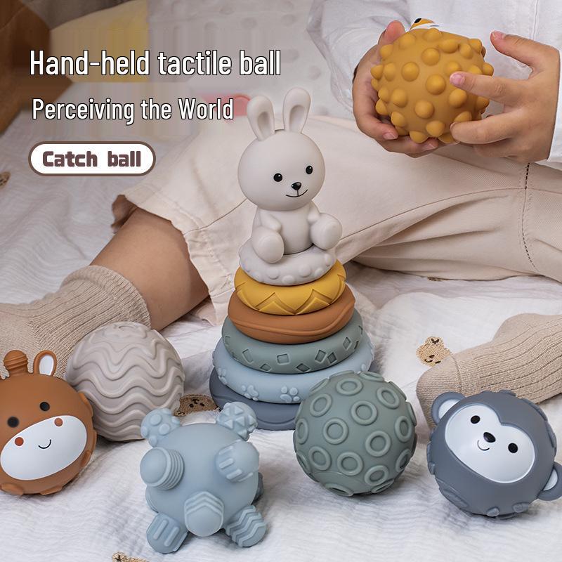 Soft Rubber Baby Hand-Grip Ball, Building Blocks & Stacking Rings Toy Set
