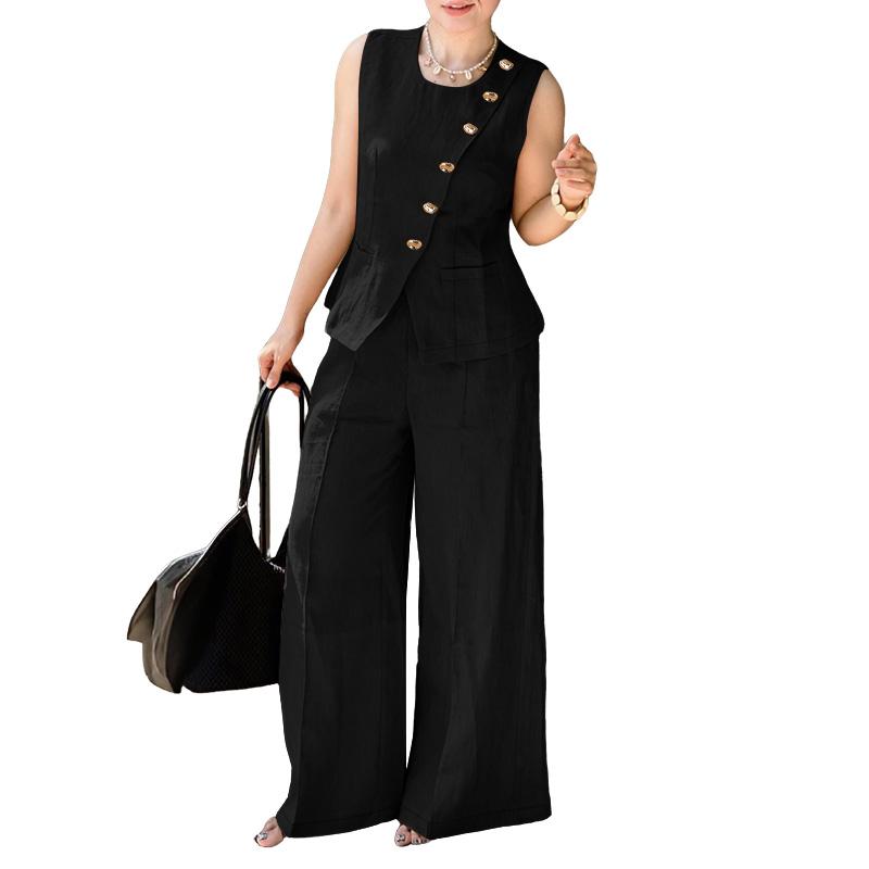 ZANZEA Dame Ermeløse Vesttopper og Bukser Sommer Todelt Draksett