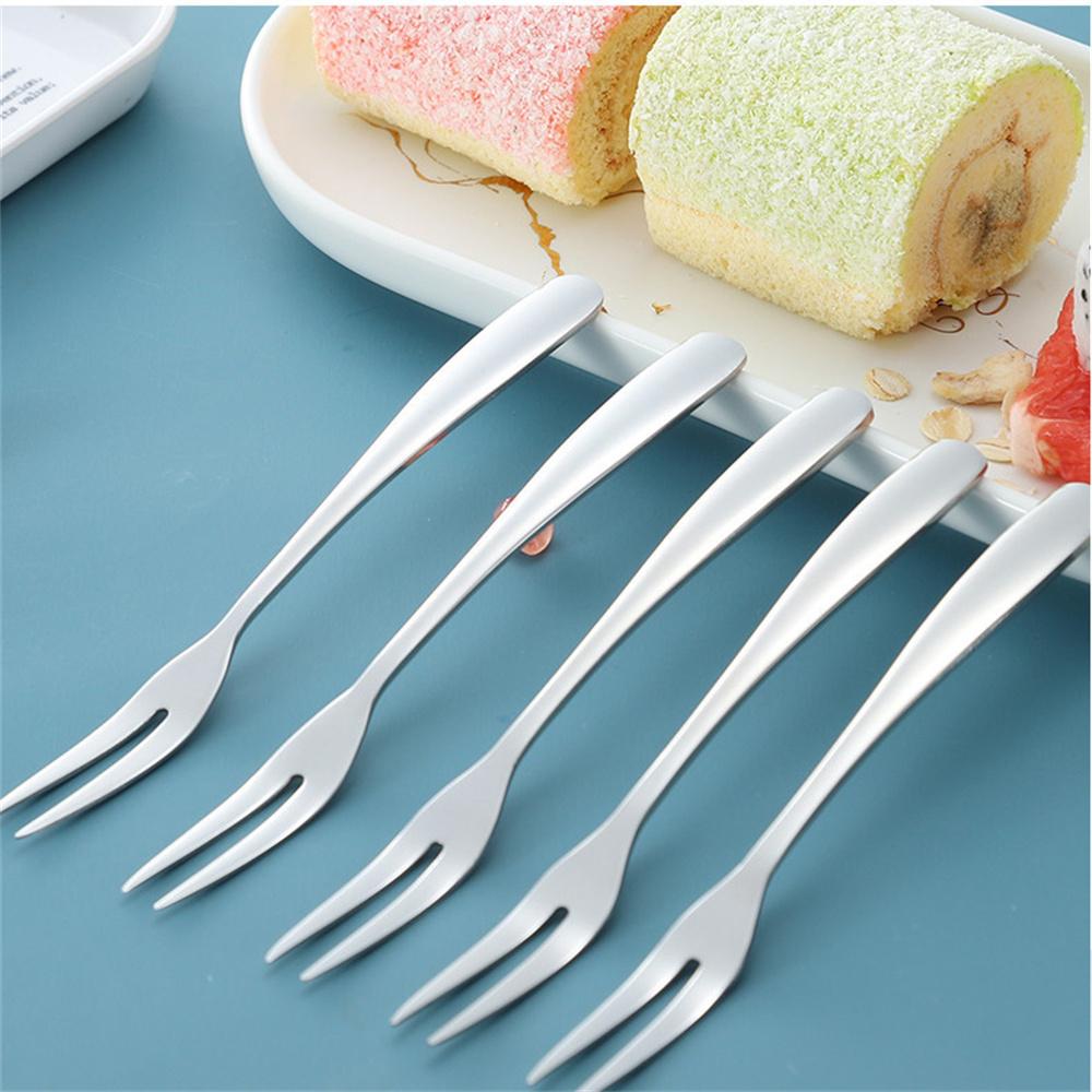 Fourchette à fruits Acier inoxydable Fourchette à deux dents Fourchette à gâteau Petite fourchette occidentale Accessoires de cuisine ménagers multifonctionnels