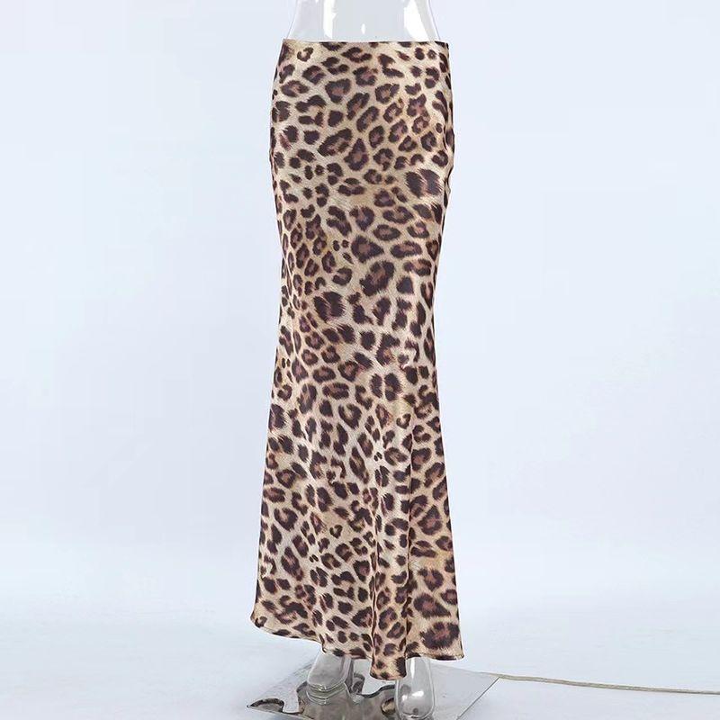 

Western Style Summer Satin Leopard Print Skirt Retro Fishtail Skirt Satin Leopard Print Skirt Leopard print L