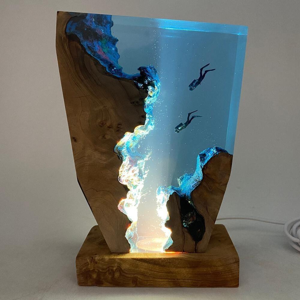 USB Charge Resin Table Light Seabed World Diving Cave Free Diving Night Light  Exploration Theme
