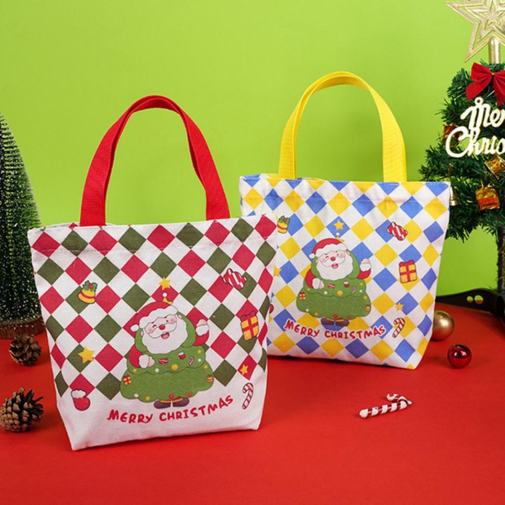 Holiday Handbag Large Capacity Cartoon Gift Holder Christmas Gift Bag Christmas Themed Canvas Shopping Bag For Candy Containers