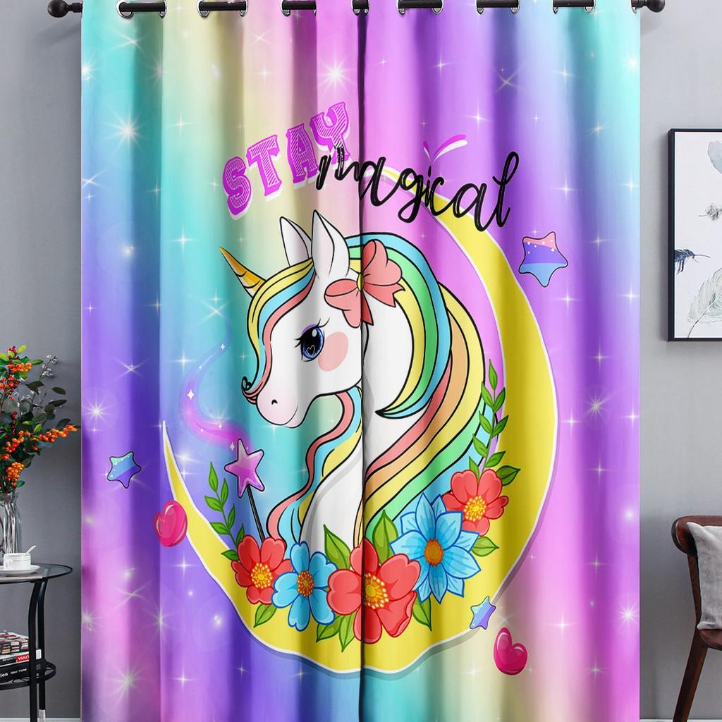 Little Rainbow Unicorn Cute Cartoon Series High Density Blackout Curtains Digital Printing Curtains
