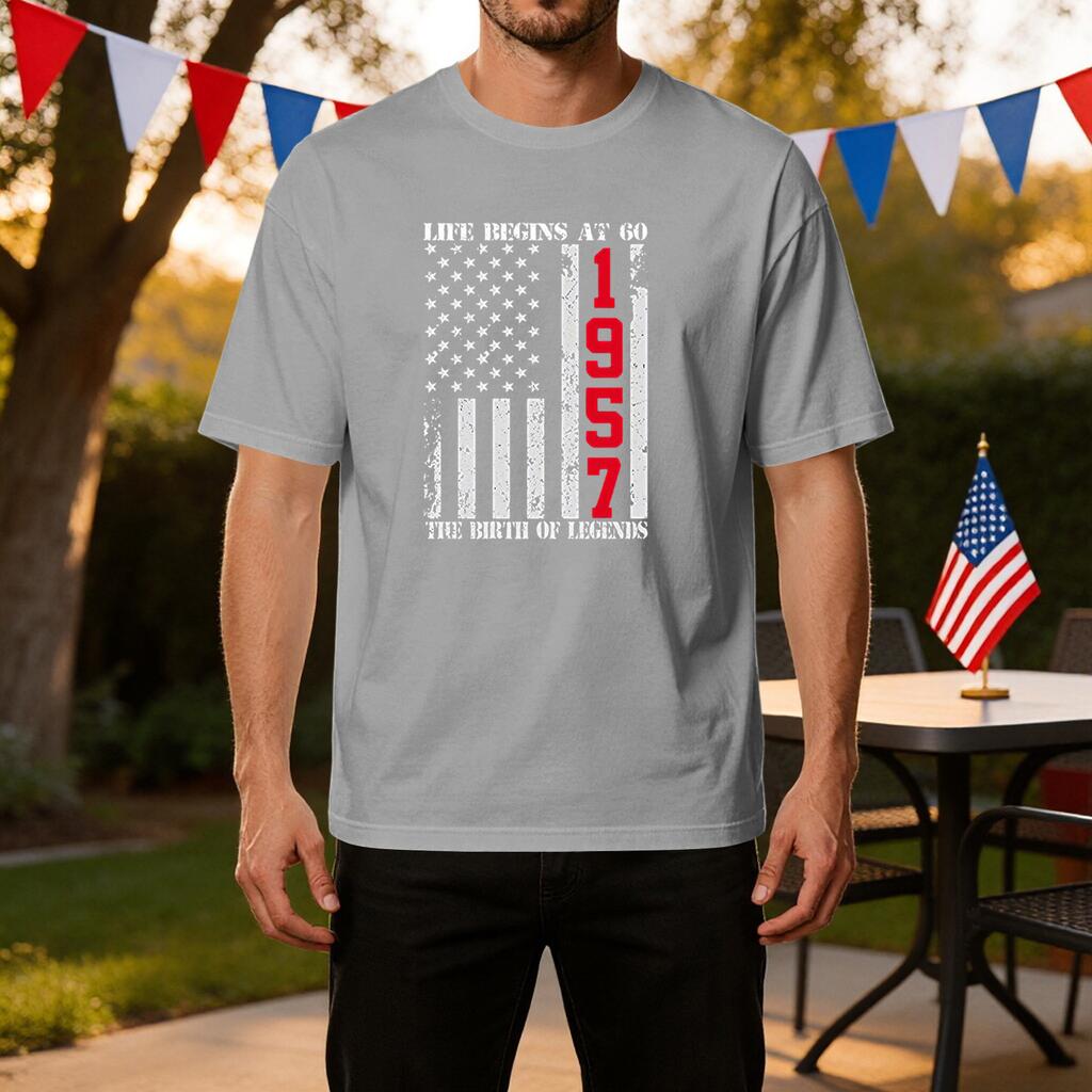 Men's Printed Casual Ice Silk T-Shirt Life at 60 1957 The of Short Sleeve Crew Neck Tee for Everyday Wear