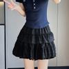 Women High Waist A-line Puffy Tiered Skirt Lace Ruffle Anti-light Princess Mini Skirt Summer 2025