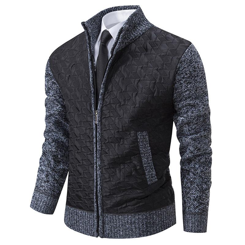 Autumn and Winter Men's Stand-up Collar Thick Thermal Fleece Cardigan Sweater Jacket Splicing Casual Jacket