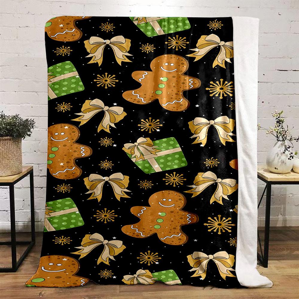 Festive Gingerbread and Gift Pattern Patterned Flannel Blanket Perfect for the Bedroom Living Room, Sofa, or a Little Nap