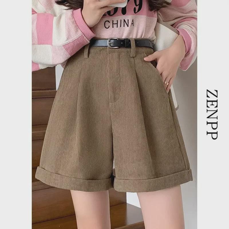 Maillard Women's High Waist Coffee Corduroy A-Line Shorts for Autumn & Winter