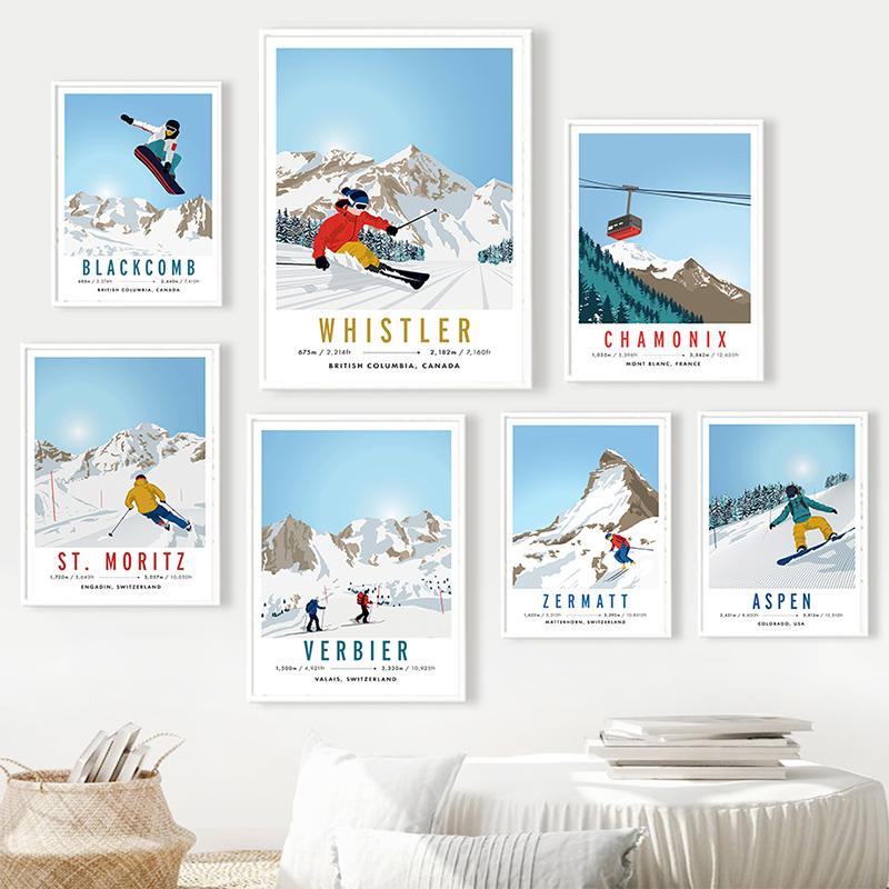 Nordic Tignes Aspen Snowboard Ski France Canada Wall Art Canvas Paintings Poster And Print Pictures For Living Room Home Decor