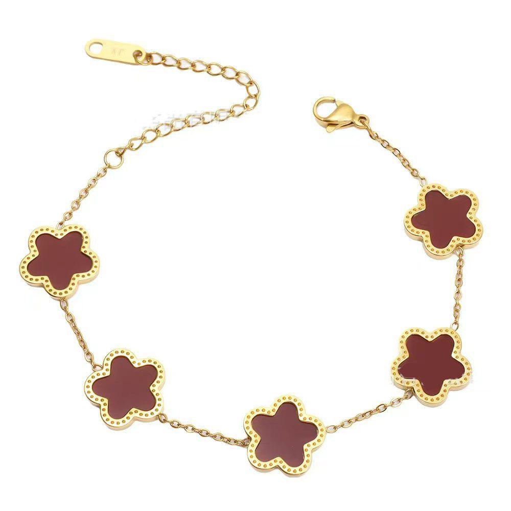 Stainless Steel 18K Gold Double-Sided Clover Flower Bracelet 