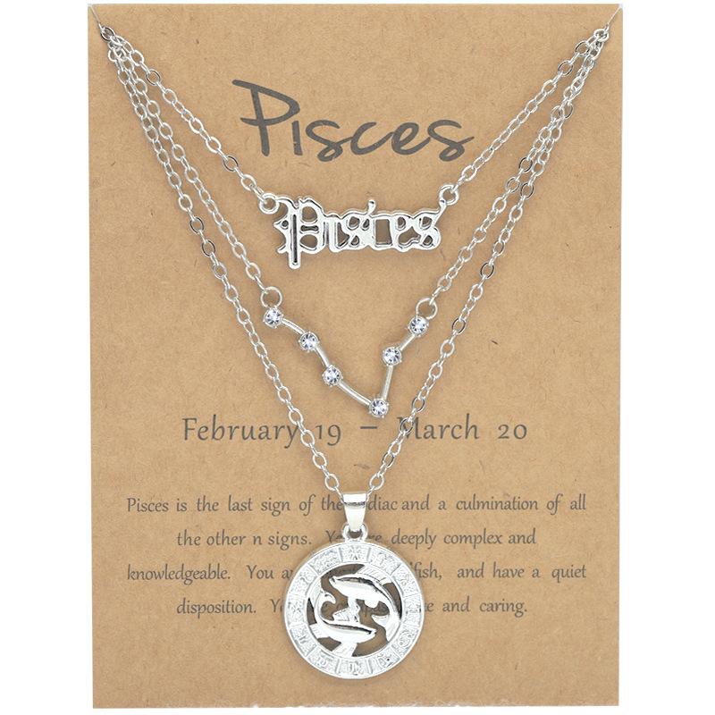 3Pcs Zodiac Sign Necklaces Set For Women 12 Constellation Letter Pendant Chain Choker Birthday Jewelry With Cardboard Card