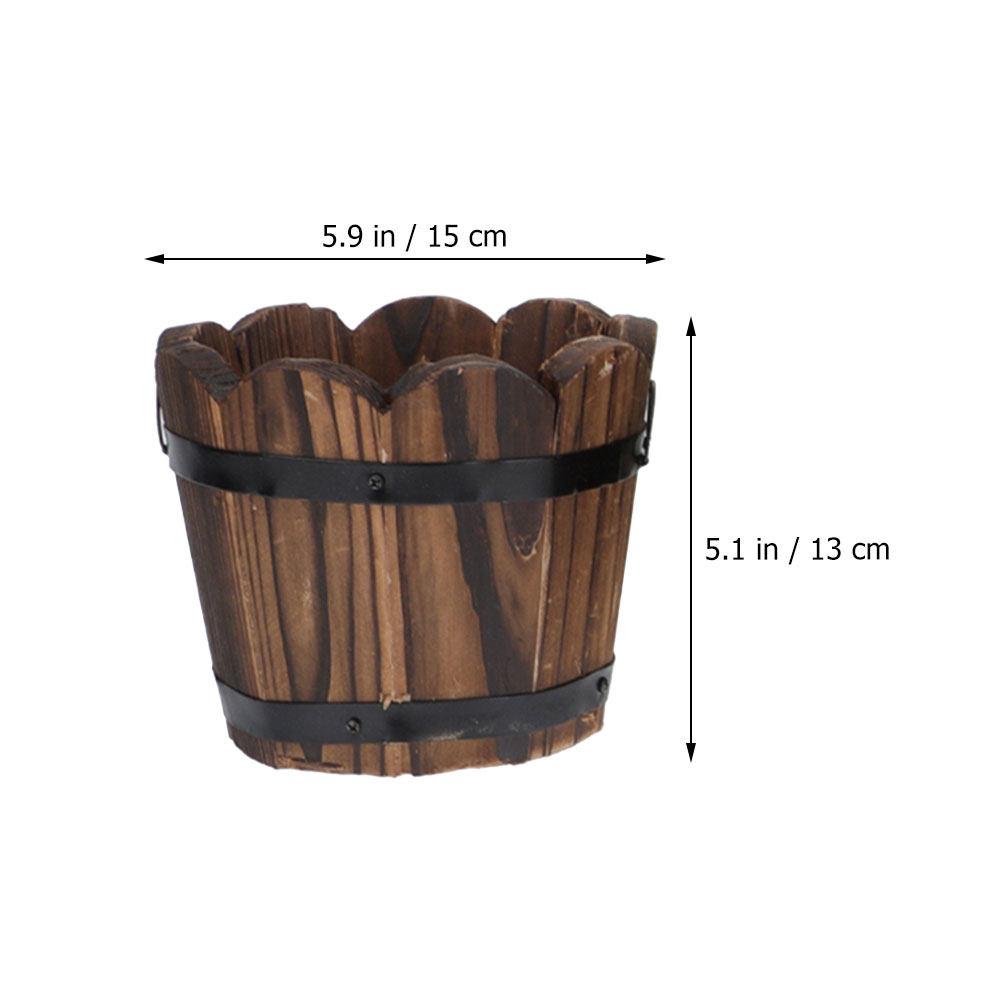 2Pcs Small Wooden Barrel Planter Pot for Succulents Cacti Vegetables Flowers Indoor Outdoor Garden Balcony Nursery Home Decor