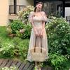 High Quality Chiffon Embroidered Print Square-Necked Summer Dress for Women Fashion Vacation Flying Sleeve Slimming Midi Dress