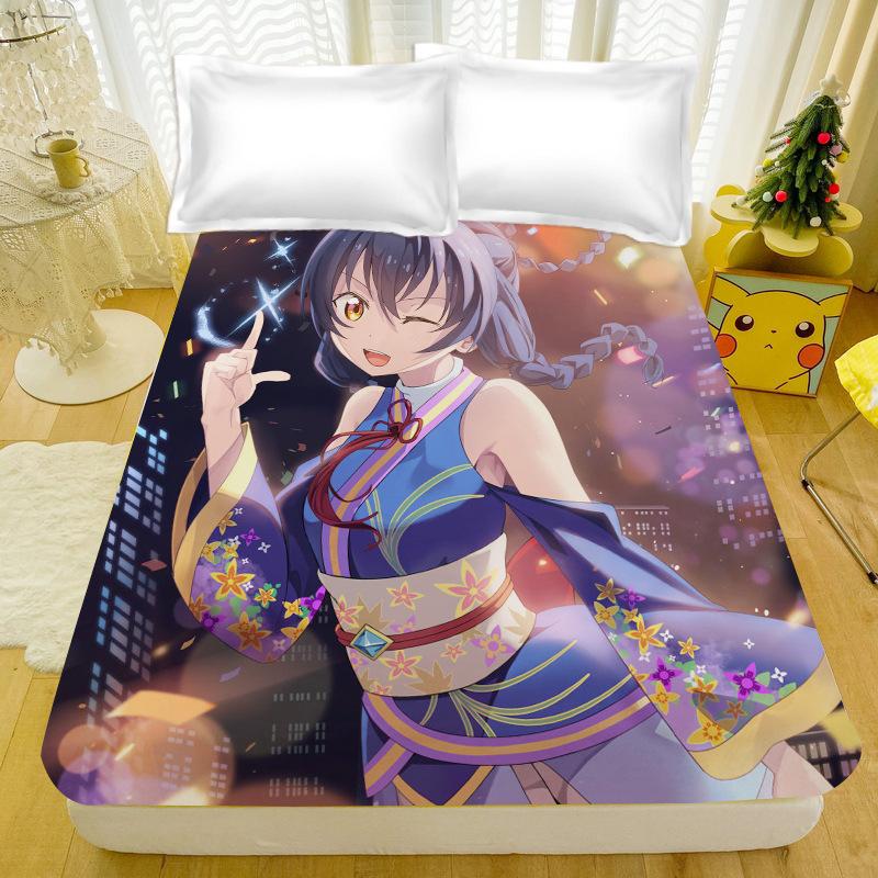 Cadouri pentru fani Anime Love Live School All Stars Set de lenjerie de pat și față de pernă, Personaje anime Set de cearceaf cu elastic pentru băieți fete