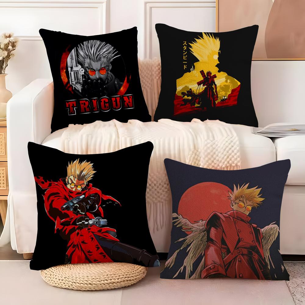 Cool Anime TTrigun Cushion Cover Soft Plush Fabric DoubleSided Printed Sofa Cushion Cover for All Seasons Home Decor Gift
