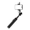 Selfie-Stick teleskopisch mit Fernbedienung, 2x LED-Lampe, Handy-Stativständer, 13m Aluminium, schwarz