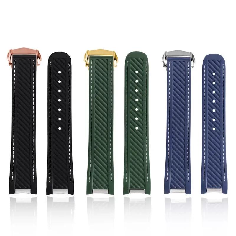 20mm Rubber Silicone Watch Strap Fit For Omega Seamaster 300 AT150 for Rolex black green water ghost watchband Folding buckle
