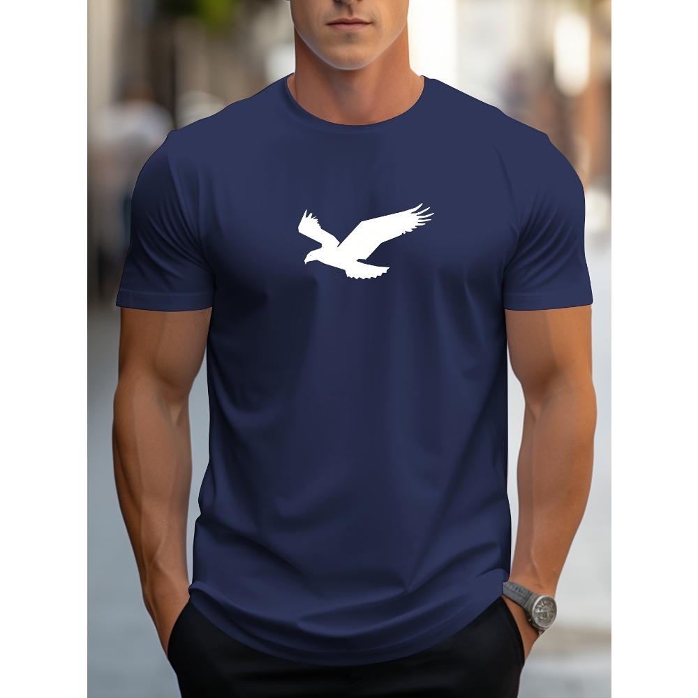 Men's summer 100% pure cotton fashionable casual sports loose silhouette eagle pattern printed round neck short sleeved T-shirt